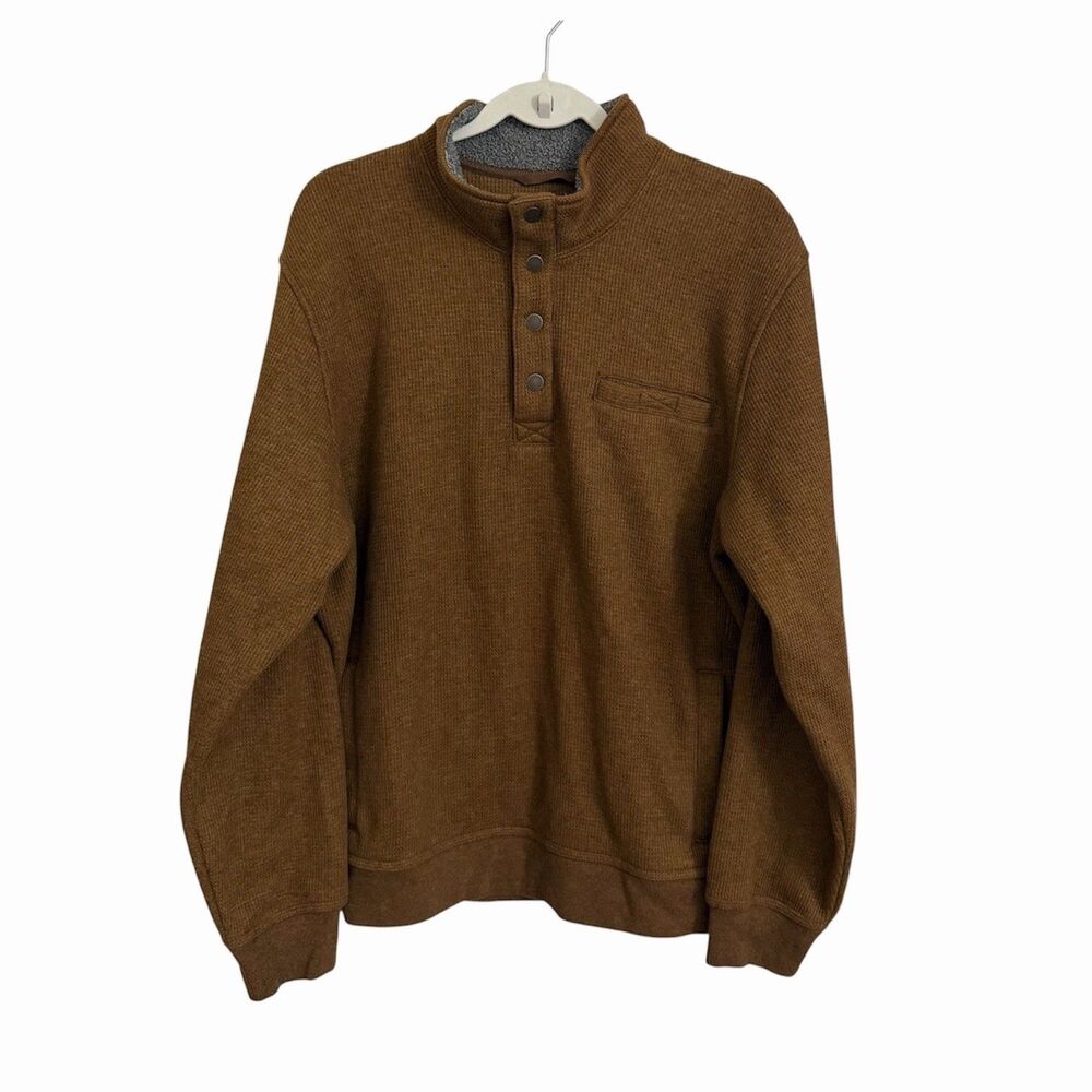 LL Bean Katahdin Sweatshirt Men Large Brown Iron Works Bonded Waffle Fleece NWOT